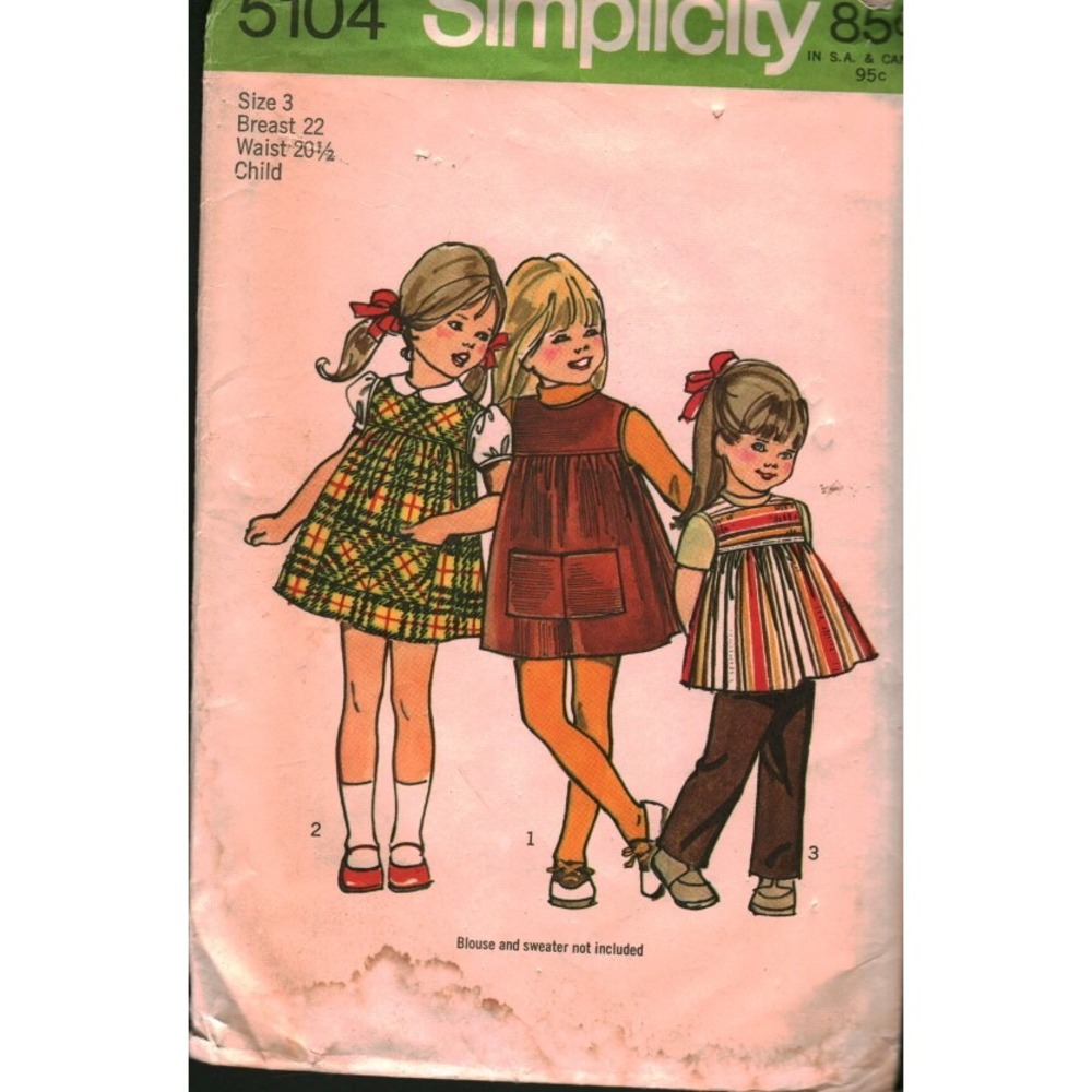 Vintage‎ 1972 Simplicity 5104 Sewing Pattern Child Jumper Top Pants Size 3 Retro